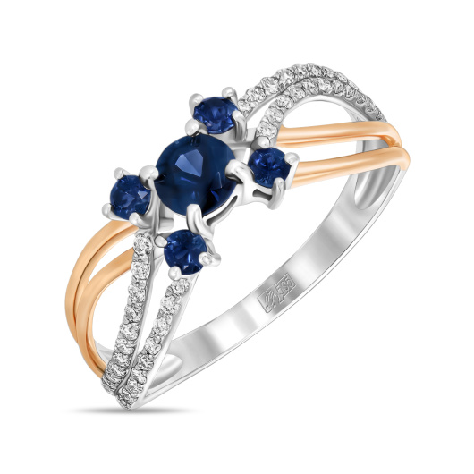 Кольцо с бриллиантами и сапфирами