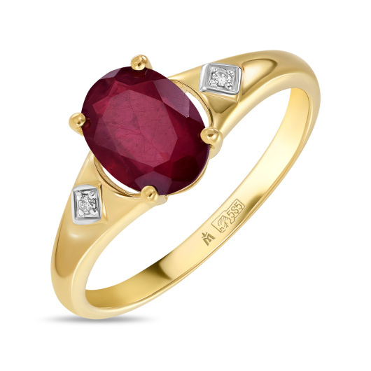 Кольцо с облагороженным рубином и бриллиантами