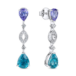 Серьги с бриллиантами, танзанитами и цирконами