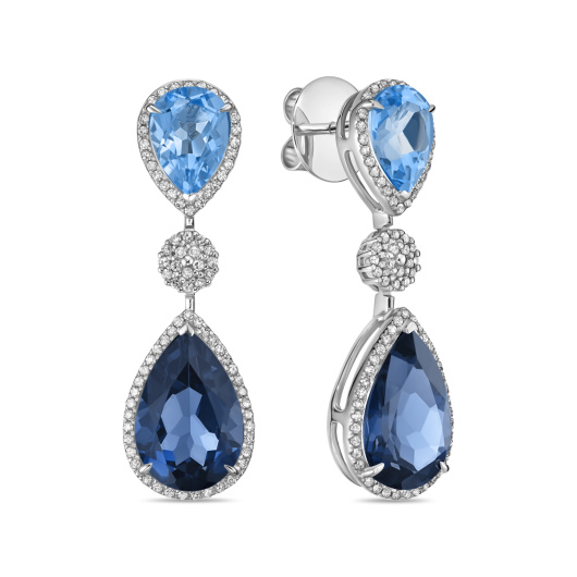 Серьги с топазами, бриллиантами и лондон топазом