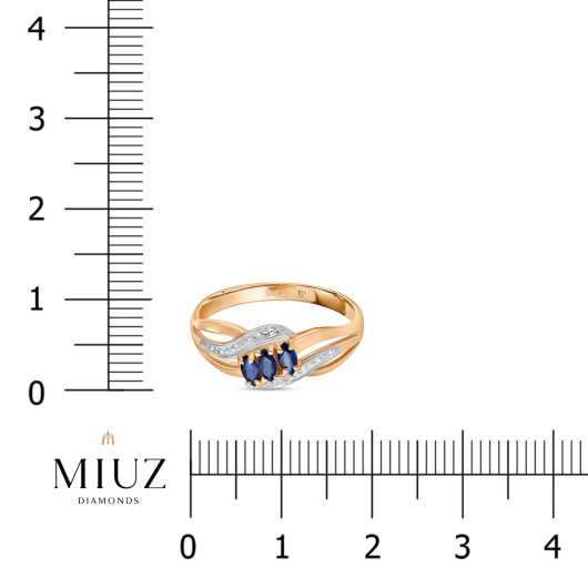 Кольцо с сапфирами и фианитом