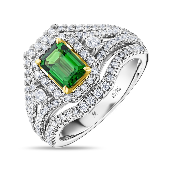 Кольцо с бриллиантами и цаворитом - фото 1