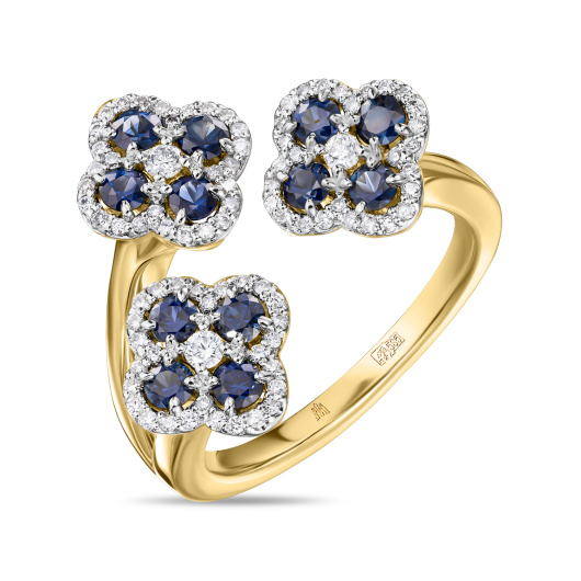 Кольцо с бриллиантами и сапфирами