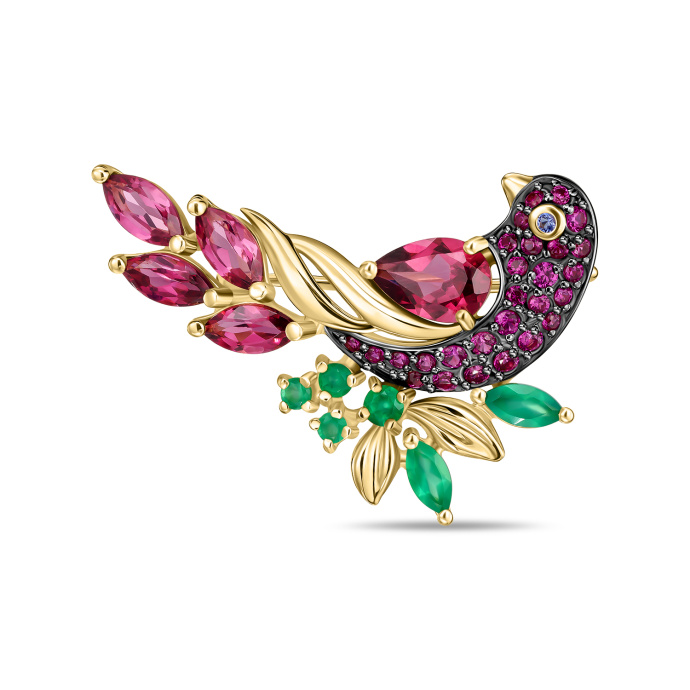 Брошь с агатами, родолитами и фианитами - фото 1 Брошь с агатами, родолитами и фианитами - фото 1