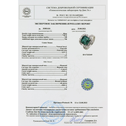 Кольцо с бриллиантами и изумрудом