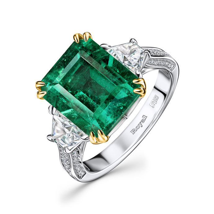 Кольцо с бриллиантами и изумрудом - фото 1