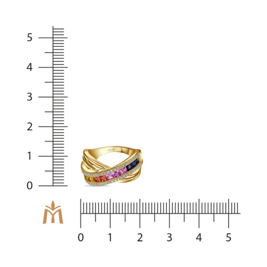 Кольцо с бриллиантами, сапфирами и цветными сапфирами