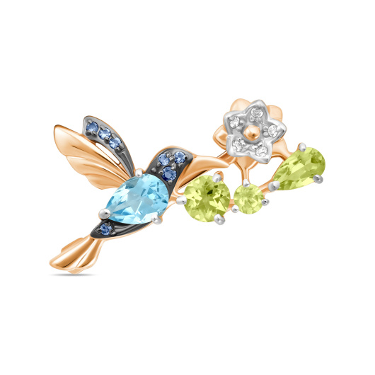 Брошь с хризолитами, топаз швейцарскийом и фианитами