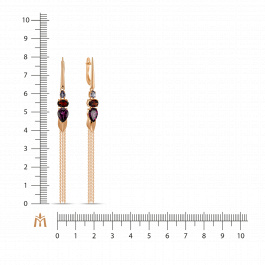 Серьги с аметистами, гранатом и родолитами