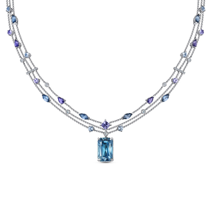 Колье с топазами, бриллиантами, иолитами, лондон топазом, танзанитами и цирконом - фото 1