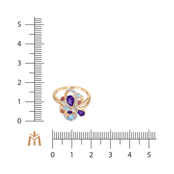 Кольцо с аметистами, топазом, бриллиантами и турмалином - фото 2