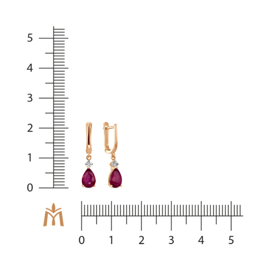 Серьги с бриллиантами и облагороженным рубином