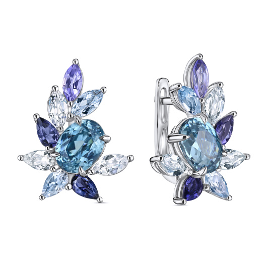 Серьги с топазами, иолитами, танзанитами и цирконами
