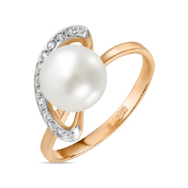 Кольцо с жемчугом и фианитом