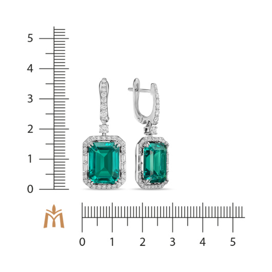 Серьги с бриллиантом и гидротермальными изумрудами