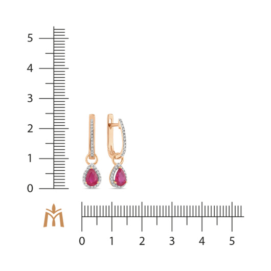Серьги с бриллиантами и облагороженным рубином
