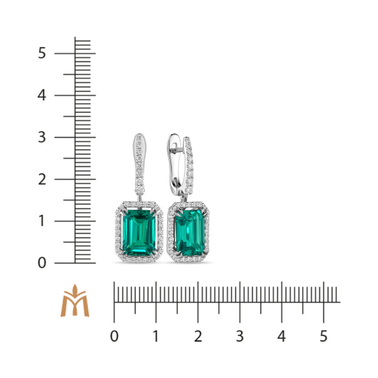 Серьги с бриллиантом и гидротермальными изумрудами