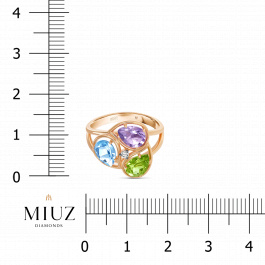 Кольцо с аметистом, топазом, хризолитом и фианит