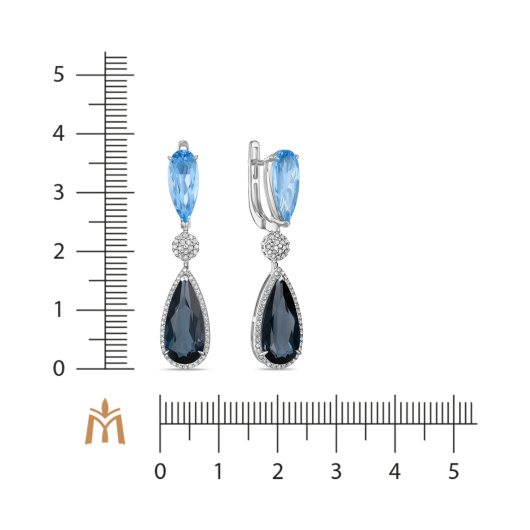 Серьги с топазами, лондон топазом и бриллиантами