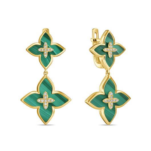 Серьги с бриллиантами и малахитом