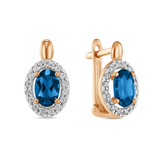 Серьги с фианитами и лондон топазом