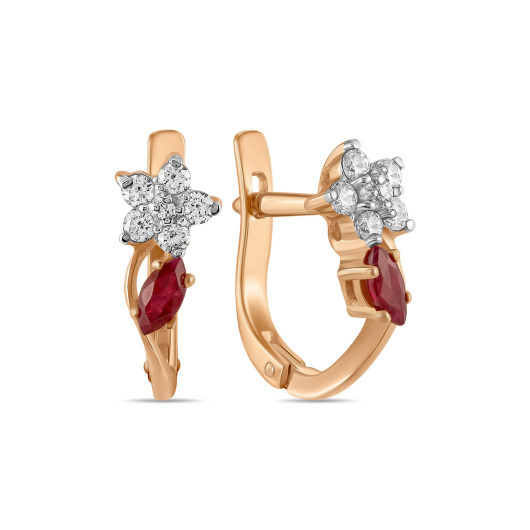 Серьги с рубинами и фианитом