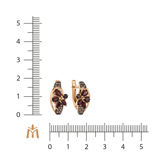 Серьги с гранатами и фианитами