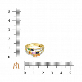 Кольцо с бриллиантами, гранатом, сапфирами и цветными сапфирами