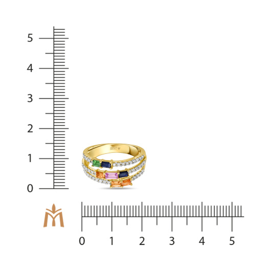 Кольцо с бриллиантами, сапфирами и цветными сапфирами
