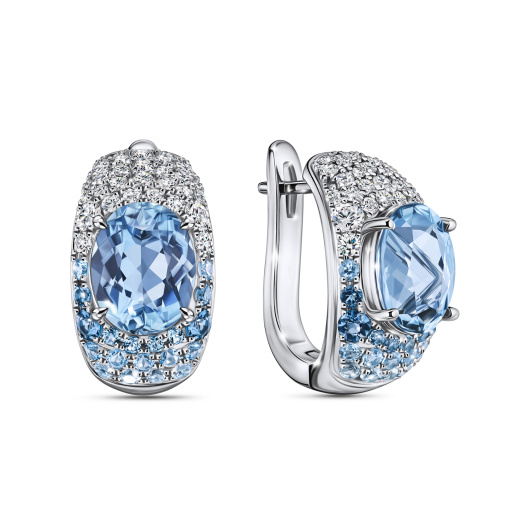 Серьги с аквамаринами, топазами, бриллиантами и лондон топазом
