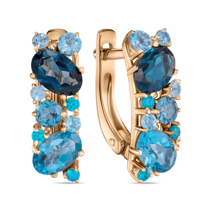 Серьги с топазами, лондон топазом и фианитами - фото 1