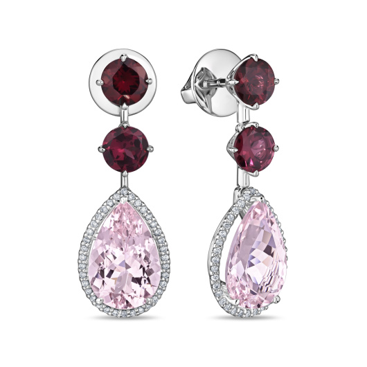 Серьги с родолитами, морганитами и бриллиантами