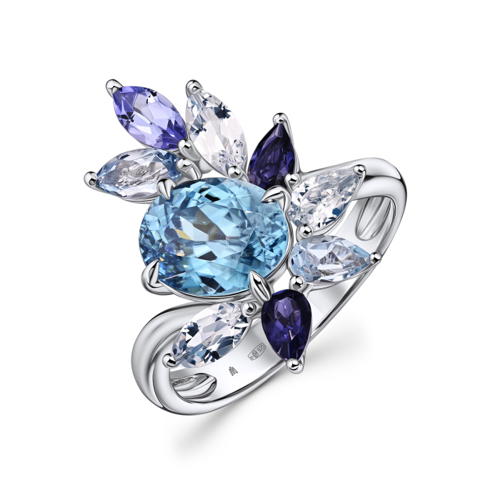 Кольцо с топазами, иолитами, танзанитом и цирконом - фото 1 Кольцо с топазами, иолитами, танзанитом и цирконом - фото 1