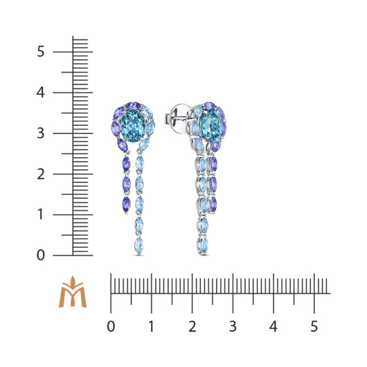 Серьги с топазами, танзанитами и цирконами