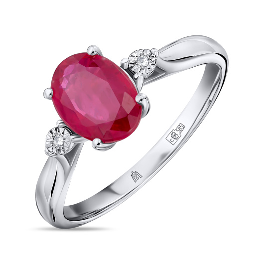 Кольцо с бриллиантами и облагороженным рубином