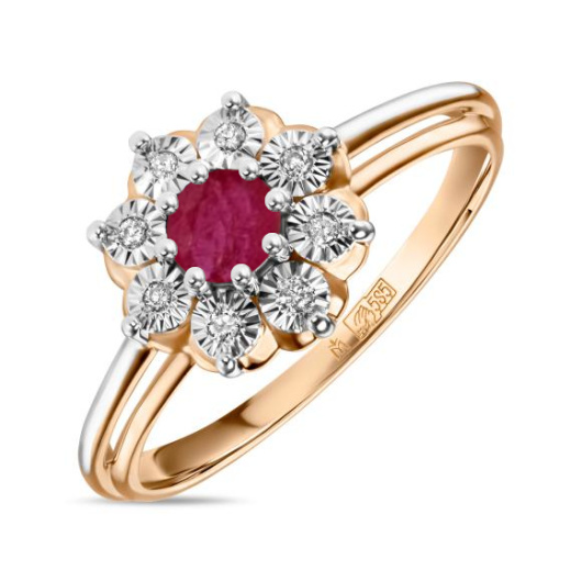 Кольцо с бриллиантами и облагороженным рубином