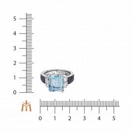 Кольцо с аквамарином, бриллиантами и сапфирами