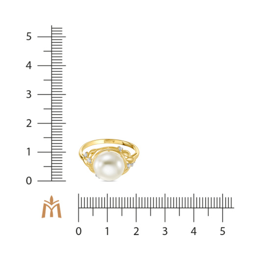 Кольцо с жемчугом и фианитами