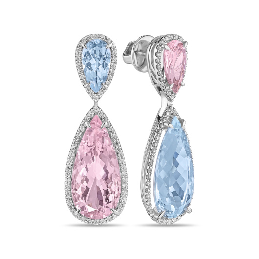 Серьги с аквамаринами, бриллиантами и морганитами