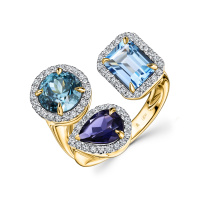 Кольцо с топазом, бриллиантами, иолитом и цирконом - фото 1 Кольцо с топазом, бриллиантами, иолитом и цирконом - фото 1