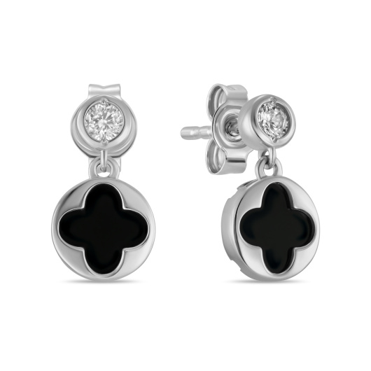 Серьги с ониксом и фианитами