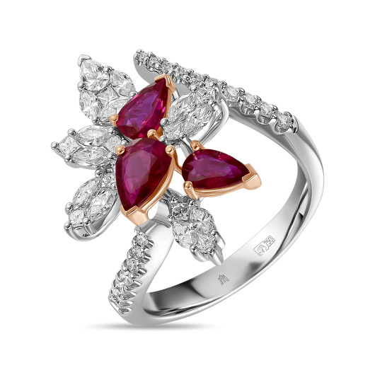 Кольцо с бриллиантами и рубинами