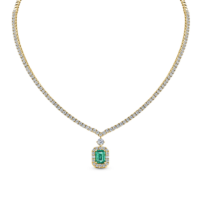 Колье с бриллиантами и изумрудом - фото 1