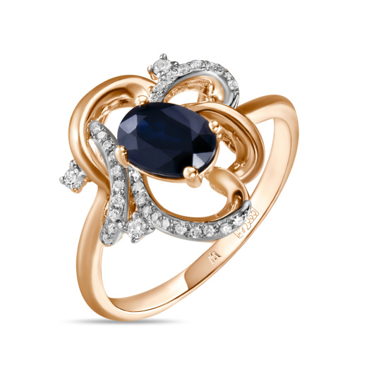Кольцо с бриллиантами и сапфиром