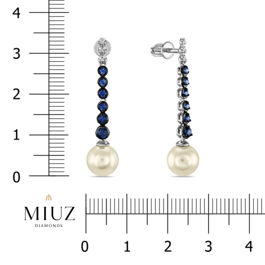 Серьги с жемчугом, бриллиантами и сапфирами