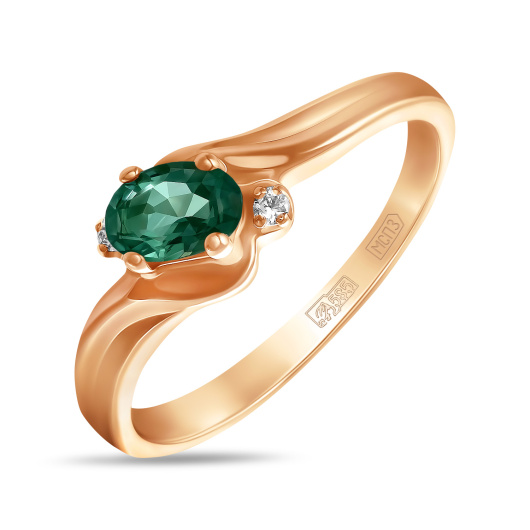 Кольцо с изумрудом и фианитом