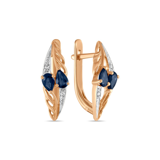 Серьги с сапфирами и фианитом