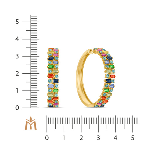 Серьги с топазами, гранатами, сапфирами и цветными сапфирами