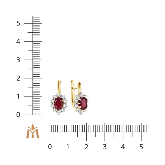 Серьги с бриллиантами и облагороженным рубином