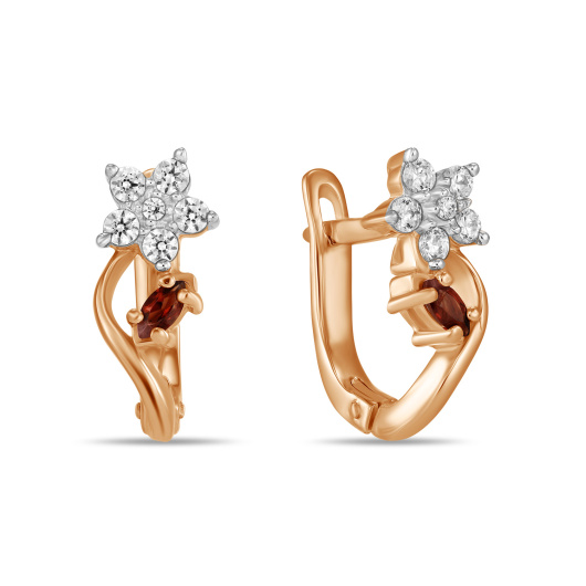 Серьги с гранатами и фианитом